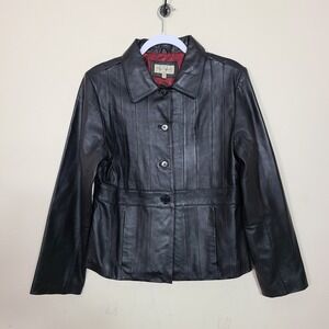 Vintage Oleg Cassini Black Leather PL Jacket Red Lining Moto Rockstar Grunge 90s